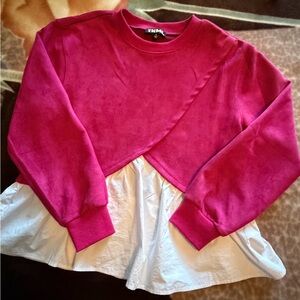 THML Fuchsia and White Suede like finishLayered Crop Top/peplum , Med
